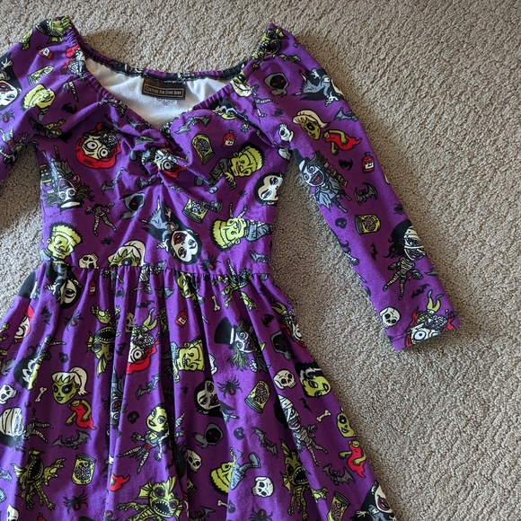 Pin Up Girl Clothing Purple Monster Halloween Quarter Sleeve Dress - Picture 3 of 5